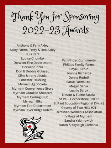 Thank you poster for 2022-23 Awards night sponsors